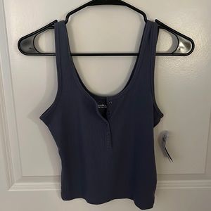 Blue Abercrombie Ribbed Henley Tank Small